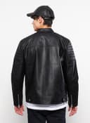Slim Fit Stand Collar Men's Leather Look Coat view 3