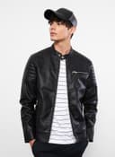 Slim Fit Stand Collar Men's Leather Look Coat view 4