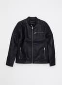 Slim Fit Stand Collar Men's Leather Look Coat view 8