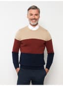 Crew Neck Long Sleeve Men's Tricot Sweater with Color Block view 2