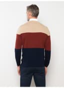 Crew Neck Long Sleeve Men's Tricot Sweater with Color Block view 3