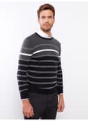 Crew Neck Long Sleeve Striped Men's Tricot Sweater view 4